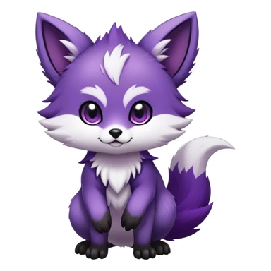  High quality Cute Cool Kawaii edgy Chibi Fur-Sona Purple fur, white belly, white tail-tip, black legs, Fakemon-creature-animal-vernid-hybrid Full Body, facial markings sticker