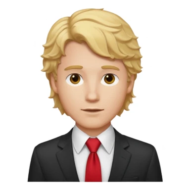 white man in white shirt, having red tie, blonde wavy hair sticker