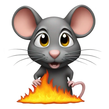 A rat, looks at a burning house, disaster meme sticker