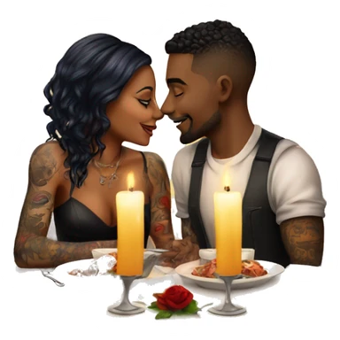 romantic candle light dinner for beautiful tattooed couple sticker