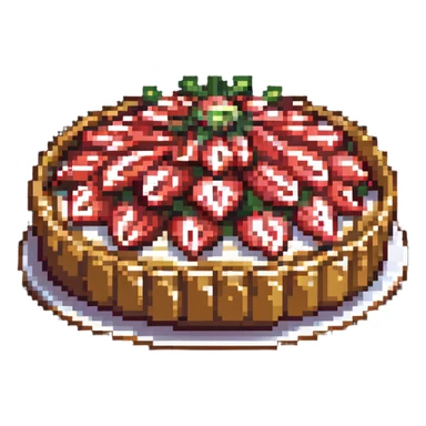 strawberry tart seen from above, pixel art style sticker