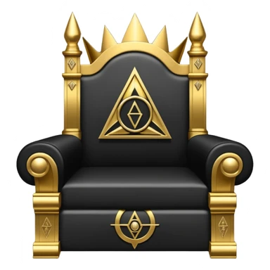 wide big iron black Illuminati throne with gold details and symbols sticker