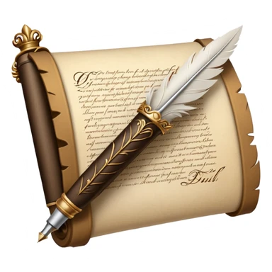 a quill pen writing on a scroll, representing grammar and writing sticker