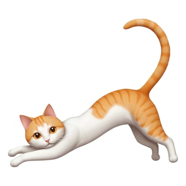 ginger and white cat with orange eyes doing a big extremely long stretch reaching up into the air with arms and legs side by side together straight and overextended whilst lying on its side sticker