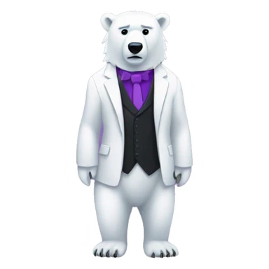 knarfy the polar bear in a black suit with a purple shirt under it on a squar plane with pixels. sticker