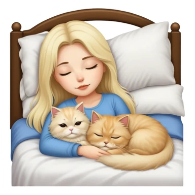 pretty girl with dark long hair sleeping with blonde fluffy  persian cat in bed sticker