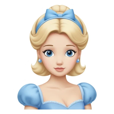 Cinderella from hips up, iconic powder blue ballgown with puffed sleeves, blonde hair with blue headband, minimal style but very recognizable sticker