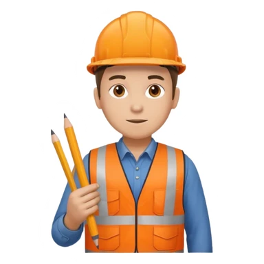 worker wearing orange west holding a pencil sticker