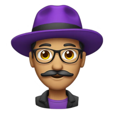 designer with purple hat and a mustache sticker