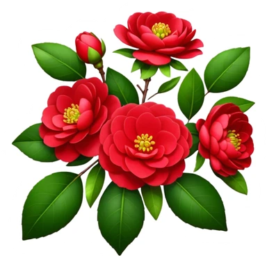 bouquet Red Camellia, luxuriant, stem, leaf, bud sticker