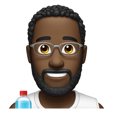 diddy holding a bottle of baby oil with a beard sticker