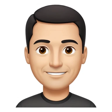 Broad-shouldered Hispanic man in his 50s, light brown complexion, square face with defined jawline, very short black hair with tight fade, thick straight eyebrows, medium dark eyes with vibrant look, wide nose, confident smile, wearing black fitted athletic shirt sticker