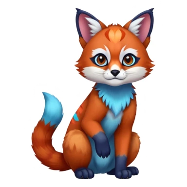 Colorful tropical blue exotic cute cool beautiful shiny beautiful fantasy-caracal-Cacomistle-Trico-Red-Panda-oncilla-animal-Fakémon-hybrid-fursona (full body) sticker