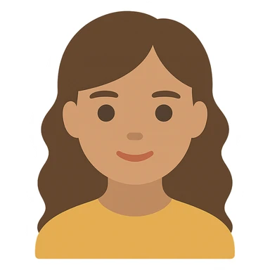 portrait of an Asian girl with medium brown wavy hair and brown eyes, color icon style sticker