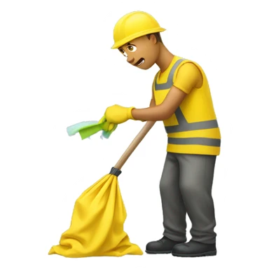 YELLOW Man cleaning garbage  sticker