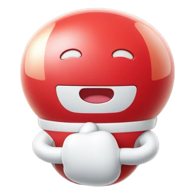 Very shiny full body character with pill capsule head with puffy body and welcoming waving Mickey Mouse arms braun Japanese inspired Anpanman with big boots and antennae red and white colors only sticker