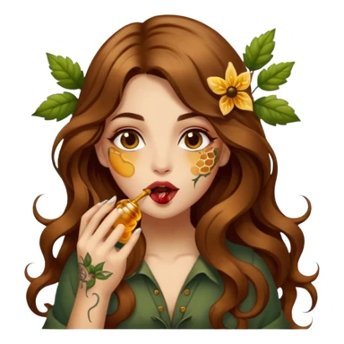 forest mystic woman long wavy brown hair tattoos licking honey from finger flirty sticker