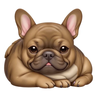 Cinematic Meme-Worthy Chubby Sleeping Brindle French Bulldog Portrait Emoji, Head resting peacefully with a contented smile, showcasing a delightfully chubby build and a luxuriously soft brindle coat with subtle fawn highlights, eyes shut in a serene nap, Simplified yet hilariously adorable features, highly detailed, glowing with a soft, drowsy light, high shine, relaxed and utterly lovable, stylized with an air of playful laziness, bright and heartwarming, soft glowing outline, capturing the essence of a comically sleepy companion, so meme-worthy it feels like it could instantly become the next viral sensation of adorable slumber! sticker
