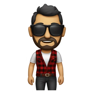 Señor calvo con gafas de sol oscuras rock y camisa cuadros roja y negra sticker