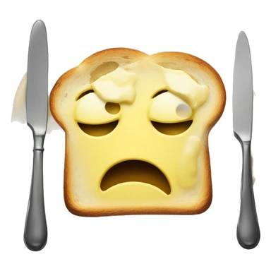 exaggerated sad expression on a sad toast with a crying tear-drop of Butter sticker