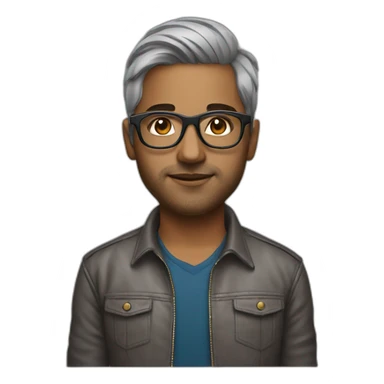 Indian dj with glasses short hair no moustache grey brown skin sticker