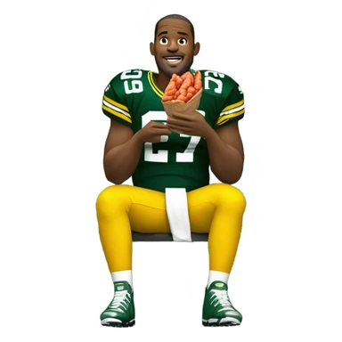 Green Bay Packer football player eating crawfish while sitting on a Christmas tree sticker