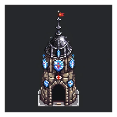 castle turret with battlements, pixel art style sticker