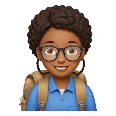 student black kid girl wearing glasses with backpack sticker