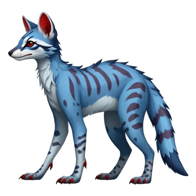Feral Rare Fantasy blue Vernid-Sergal-Genet-species by LiLaiRa, random markings, tufted ears, full body, 4 legs, darker ears, darker legs, red markings, white belly sticker
