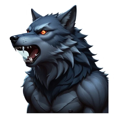 cinematic-noble-fierce-werewolf-howling-portrait-emoji, poised-and-imposing, with a fierce wolfish face tilted upwards in a haunting howl, glowing eyes full of primal ferocity, sharp, and a rugged snout, fur rippling in shades of midnight black and silver, muscles tensed as the powerful howl echoes beneath the moonlit sky; rendered with realism, capturing the raw, untamed power of the beast in its wild, primal state sticker