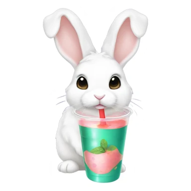 White mini lop rabbit drinking boba tea sticker