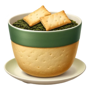 Japanese senbei rice cracker wrapped with sheet of nori seaweed, traditional snack served with green tea sticker