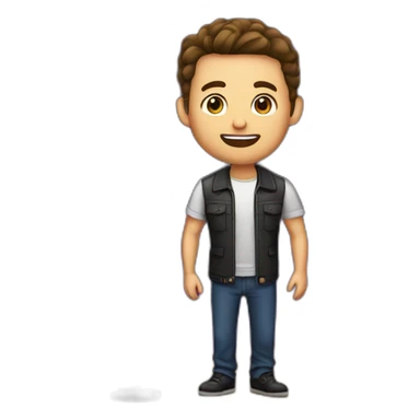  men with brown hair and light skin with microphone stand in front of him with show spotlights on a stage and many lights and spotlights on a raised theater stage sticker