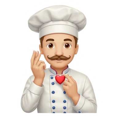 Happy mustachioed chef kissing his hand with pinched fingers and hearts  sticker