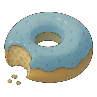 A bitten donut in Ghibli style, detailed, with soft blue colors, no background. sticker