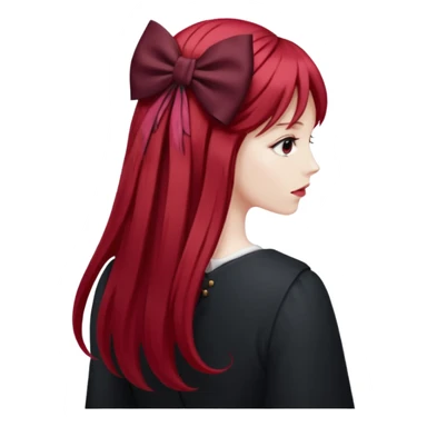 red long hairs with burgundy bow from the back sticker