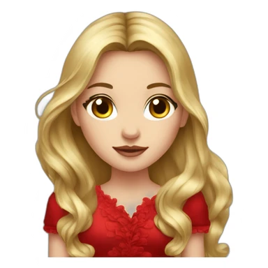 Fair-skin-elegant-girl-in-red-dress-dark-and-long-hair sticker