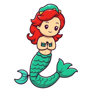 Ariel mermaid princess with red hair and green tail sticker