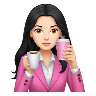 business dressing pink clothes woman  caucasian with a long black hair drinking coffee sticker