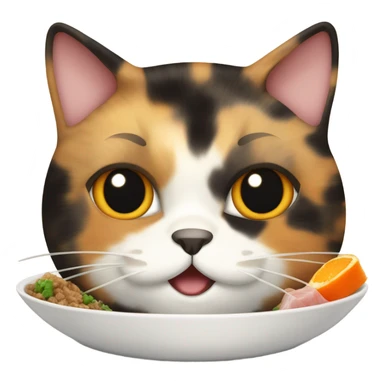 Fat tortoiseshell cat eating tuna sticker