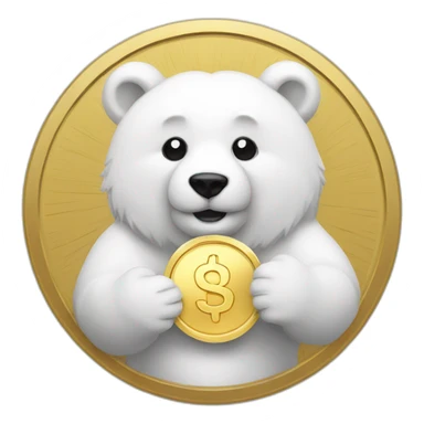 white bear with gold coin in hands sticker