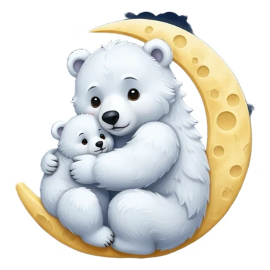 white bear hug moon sticker