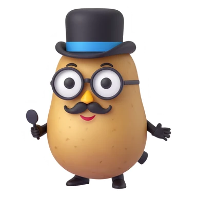 potato, not a person, with monocle, suit, and top hat, memoji-inspired, presidential candidate sticker