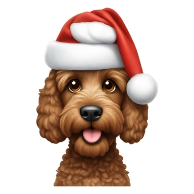 Brown Cockapoo wearing a Santa hat looking happy sticker