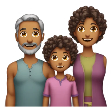 indian family with one dad and one son straight hair and one mom and one daughter curly hair sticker
