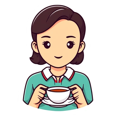 Stylish British girl with a single teacup, minimalist tea time design sticker