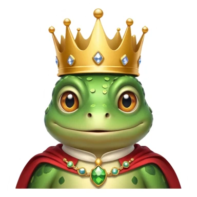 frog king portrait, head and shoulders only, small jeweled crown, royal cape collar, wise friendly eyes, fairy-tale vibe, 3D cartoon, mobile game icon style, clean background, no text, no watermark
 sticker