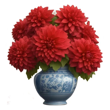A Parisian-inspired setting with a bouquet of red dahlias in a ceramic vase sticker
