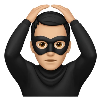 a man in a black mask without eyes and a mouth covers his ears sticker