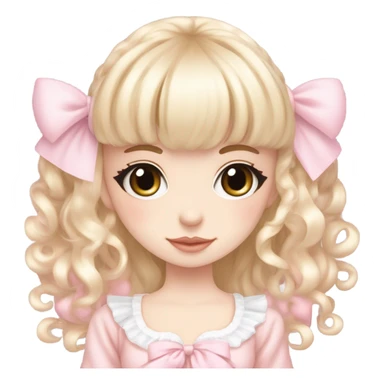 pale girl , who has curly medium length blonde and baby pink swirled hair with bangs , grey eyes , and doll like makeup , in a light pink lolita hime gyaru dress  sticker